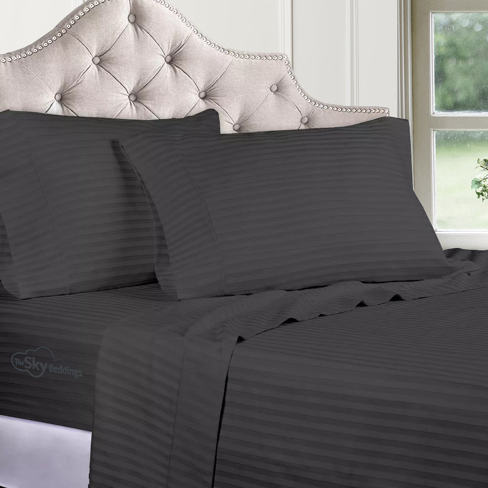 Dark Grey Stripe Bed Sheet Set