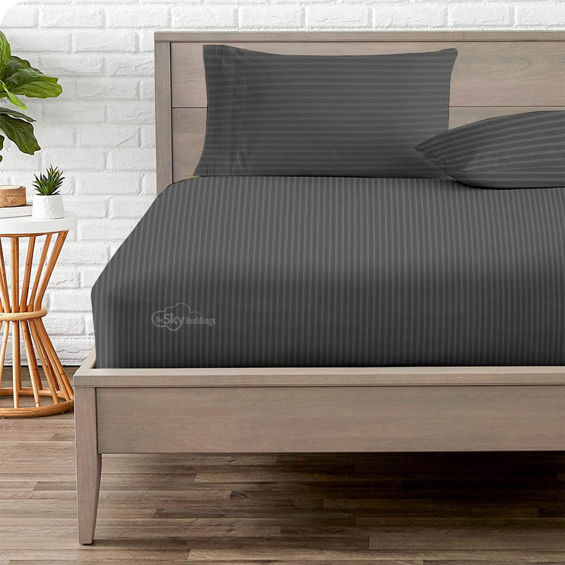 Dark Grey Stripe Fitted Bed Sheet