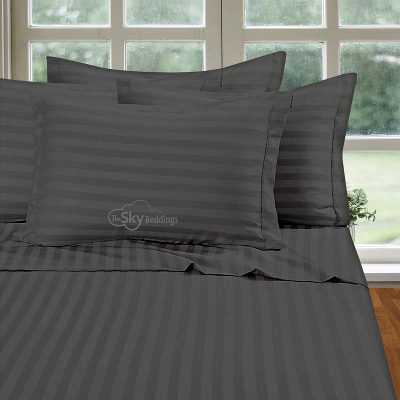 Dark Grey Stripe Bed Sheet Set